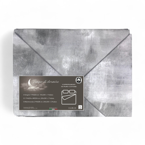 Grey Sleeptime Cotton Duvet Cover, Made in Italy, Abstract Design, Non-slip Flap, Machine Washable