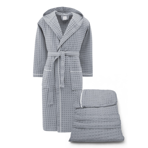 Accappatoio Uomo Donna in Cotone con Cappuccio, BEEApone® Nido d’Ape, Colore Grigio Chiaro, Asciugatura Rapida, Morbido