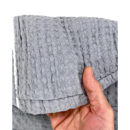 Men's Women's Cotton Bathrobe with Hood, BEEApone® Honeycomb, Light Grey Color, Quick Drying, Soft