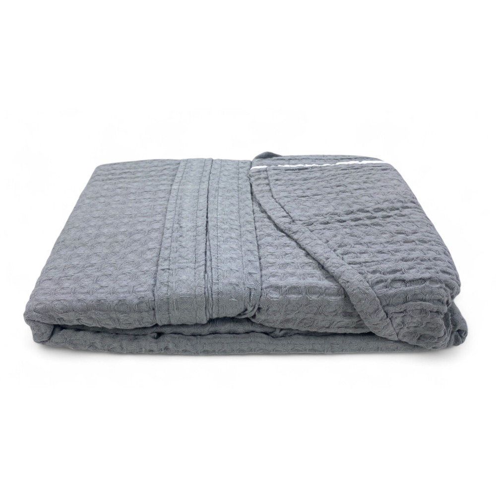 Herren Damen Bademantel aus Baumwolle mit Kapuze, BEEApone® Wabe, hellgraue Farbe, schnell trocknend, weich