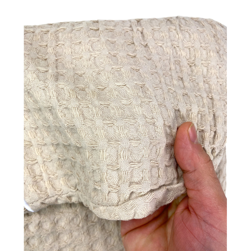 Peignoir en coton pour homme et femme avec capuche, nid d’abeille BEEApone®, couleur beige, séchage rapide, doux