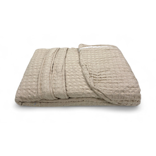 Peignoir en coton pour homme et femme avec capuche, nid d’abeille BEEApone®, couleur beige, séchage rapide, doux