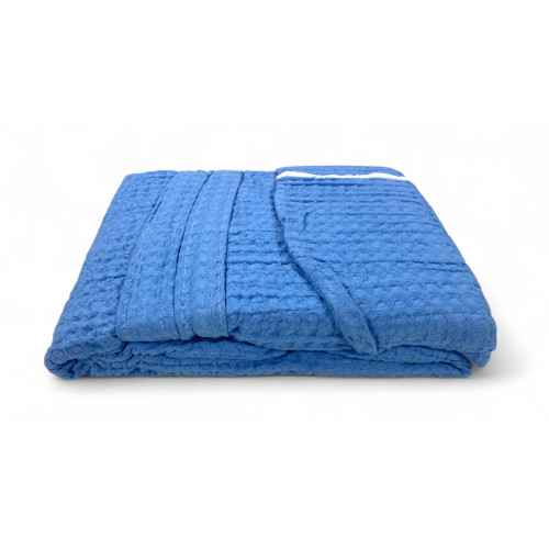 Men's Women's Cotton Bathrobe with Hood, BEEApone® Honeycomb, Light Blue, Quick Drying, Soft