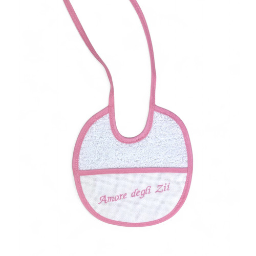 Set 3 Bavaglini Neonato Ricamati "Amore degli Zii", 100% Cotone Anallergico, Made in Italy, Bordatura Elegante, Misura 18x18 cm