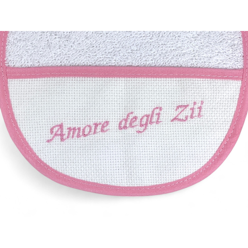 Set 3 Bavaglini Neonato Ricamati "Amore degli Zii", 100% Cotone Anallergico, Made in Italy, Bordatura Elegante, Misura 18x18 cm