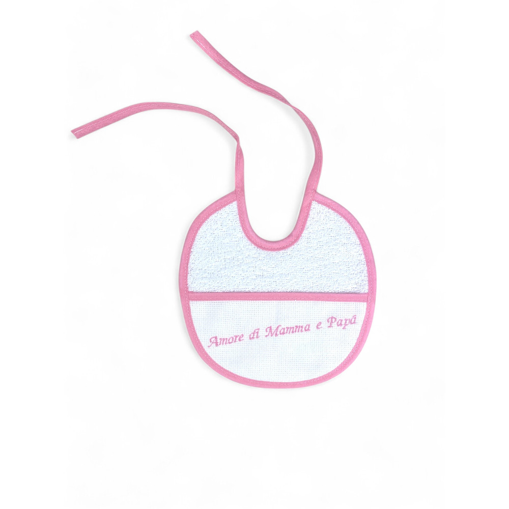 Set 3 Bavaglini Neonato Ricamati "Amore di Mamma e Papà", 100% Cotone Anallergico, Made in Italy, Bordatura Elegante, 18x18 cm
