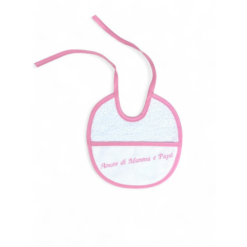 Lot de 3 bavoirs brodés pour bébé « Amore di Mamma e Papà », 100% coton hypoallergénique, Made in Italy, bordure élégante, 18x18