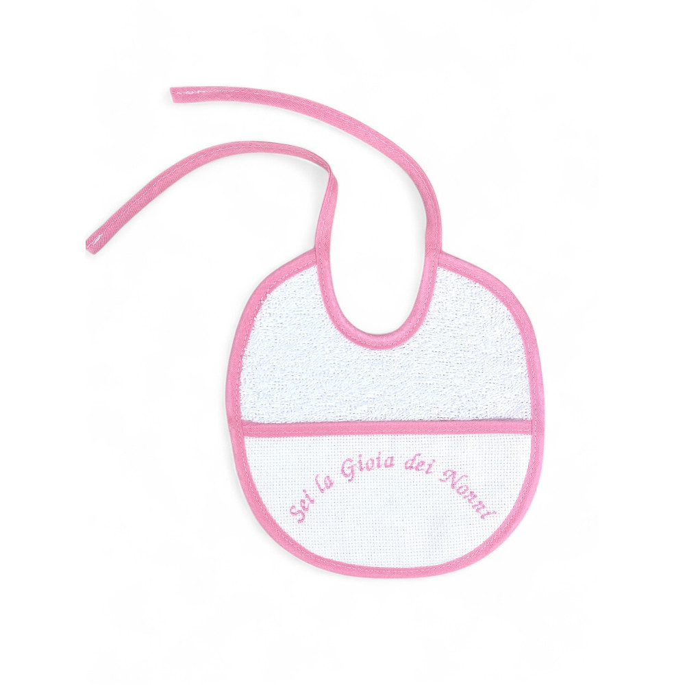 Set of 3 Embroidered Baby Bibs "You are the joy of grandparents", 100% Hypoallergenic Cotton, Made in Italy, Elegant Edging, 18x