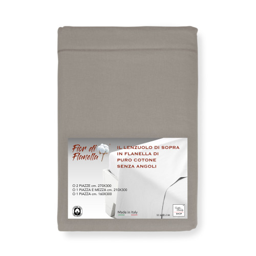 Taupe cornerless flannel top sheet - pure soft cotton | Made in Italy | For Maxi and Oversized Mattresses