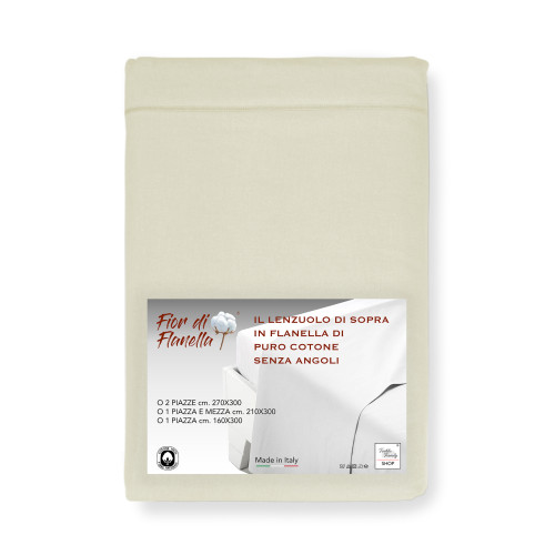 Drap supérieur en flanelle sans coins couleur crème - Pur coton doux | Fabriqué en Italie | Pour matelas maxi et surdimensionnés