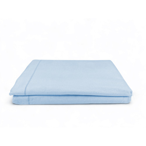 Drap de dessus en flanelle ajustée bleu clair - Pur coton doux | Fabriqué en Italie | Pour matelas maxi et surdimensionnés