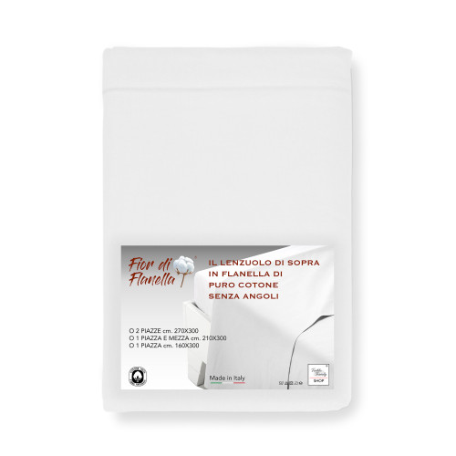 Cornerless flannel top sheet white color - Pure soft cotton | Made in Italy | For Maxi and Oversized Mattresses