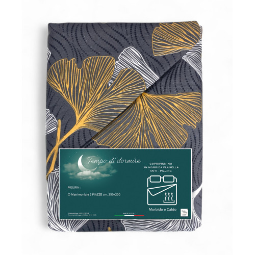 Copripiumino Matrimoniale in Flanella 250x200 cm "Tempo di Dormire" - Petali Oro | Morbido, Caldo e Made in Italy