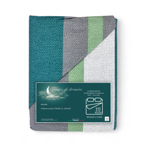 Doppelbettbezug aus Flanell 250x200 cm "Sleep Time" - Green Farn | Weich, warm und Made in Italy