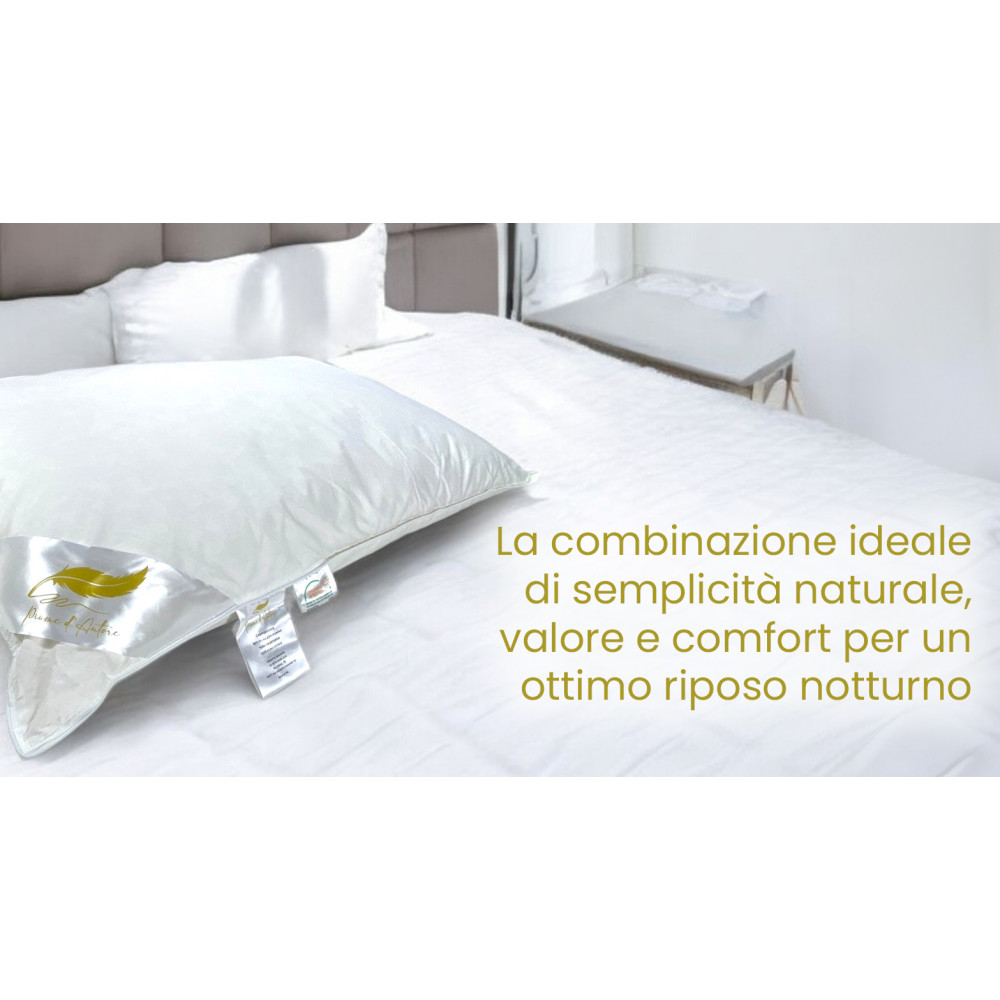 Coussin de lit double en duvet d’oie 50x80 cm | Oreiller ergonomique, respirant et hypoallergénique | Plumes de l’auteur