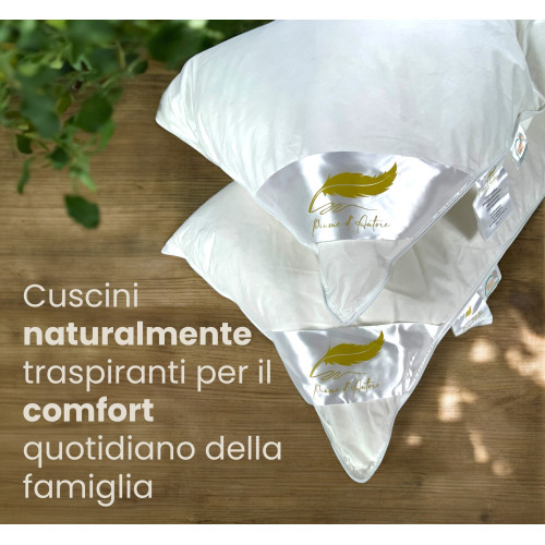 Cuscino Letto Matrimoniale in Piuma d’Oca 50x80 cm | Guanciale Ergonomico, Traspirante e Ipoallergenico | Piume d’Autore