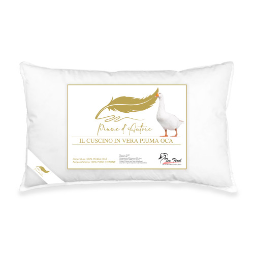 Coussin de lit double en duvet d’oie 50x80 cm | Oreiller ergonomique, respirant et hypoallergénique | Plumes de l’auteur