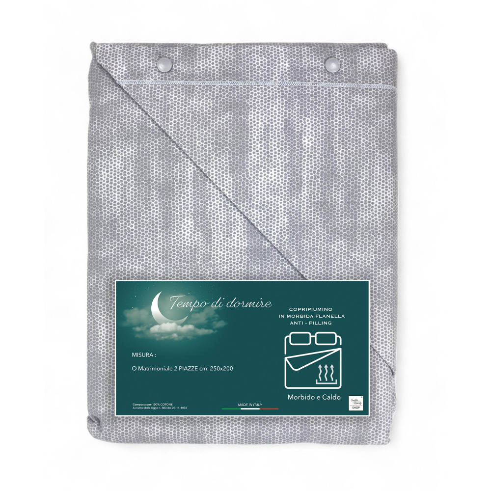 Copripiumino Matrimoniale in Flanella 250x200 cm "Tempo di Dormire" - Boy Grigio | Elegante, Caldo e Made in Italy