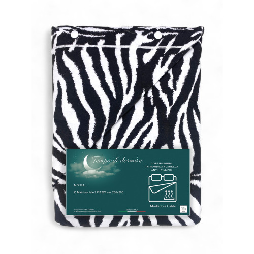 Doppelbettbezug aus Flanell 250x200 cm "Sleep Time" - Zebra | Warm, weich und Made in Italy