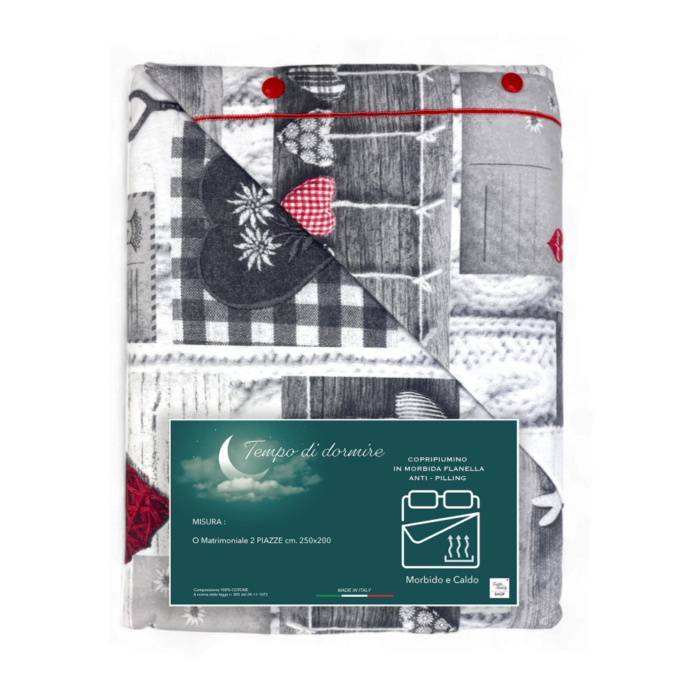 Flannel Double Duvet Cover 250x200 cm "Sleeping Time" - Tirolo Patch | Warm, Soft and Made in Italy