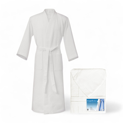 BIENENNEST© Bademantel aus reiner Baumwolle mit Kapuze für Erwachsene Milchfarbe