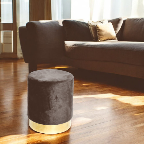 Pouf repose-pieds en velours marron avec base dorée | Design élégant, Ø32xH40 cm, Doux, Résistant jusqu’à 150 kg