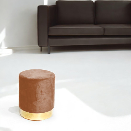 Pouf Poggiapiedi Velvet in Velluto Ruggine con Base Dorata | Design Elegante, Ø32xH40 cm, Morbido, Resistente fino a 150 kg