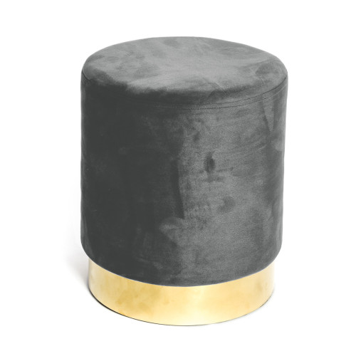 Velvet Footstool Pouf in Dark Grey Velvet with Golden Base | Elegant Design, Ø32xH40 cm, Soft, Resistant up to 150 kg