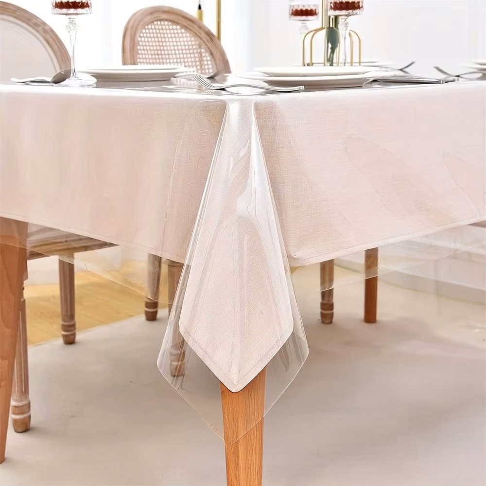 Nappe en cristal PVC transparent résistant aux taches, Housse de table en cristal de 0,20 mm d’épaisseur, coupée sur mesure, fab