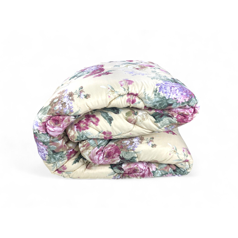 Edredón de flores Sanderson Beige Fondo de invierno, Edredón cálido 300 gr/m², Elegante estampado floral, Made in Italy