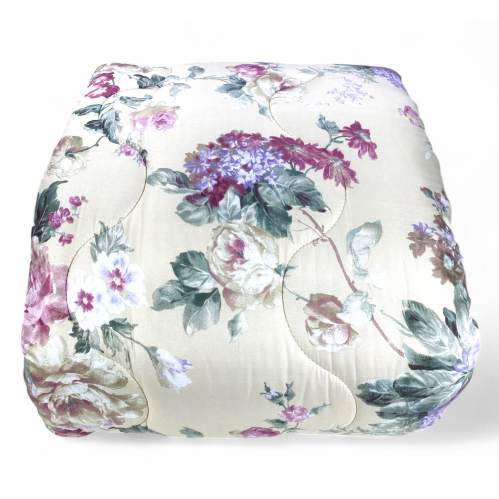 Sanderson Flower Quilt Beige Winter Background, Warm Duvet 300 gr/sqm, Elegant Floral Pattern, Made in Italy