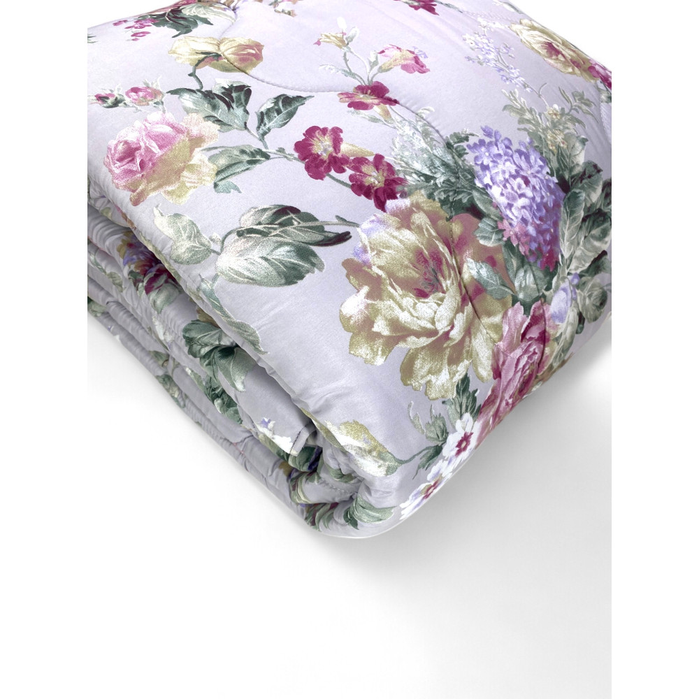 Sanderson Flower Quilt Winter grauer Hintergrund, warme Bettdecke 300 gr/qm, elegantes Blumenmuster, Made in Italy