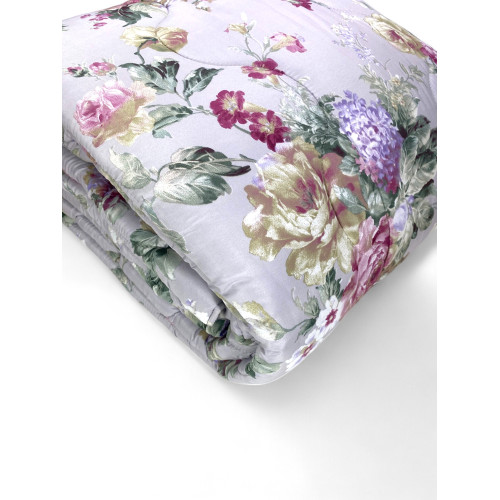 Sanderson Flower Quilt Hiver Fond Gris, Couette Chaude 300 gr/m², Motif Floral Elégant, Fabriqué en Italie
