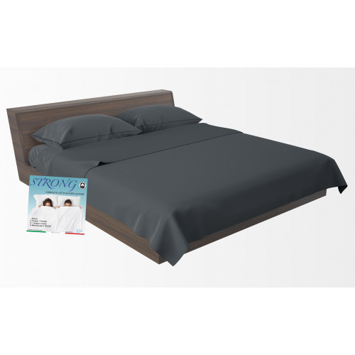 Strong Lead Grey 100% Cotton Sheet Set, Washable Solid Color Bed Set, Soft, Comfortable, Made in Italy