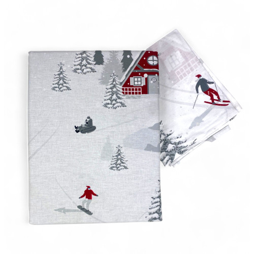 Funda Nórdica Tirolesa Montebianco 100% Algodón - Doble Cara, Patrón Alpino con Esquiadores y Chalets, Suave y Transpirable