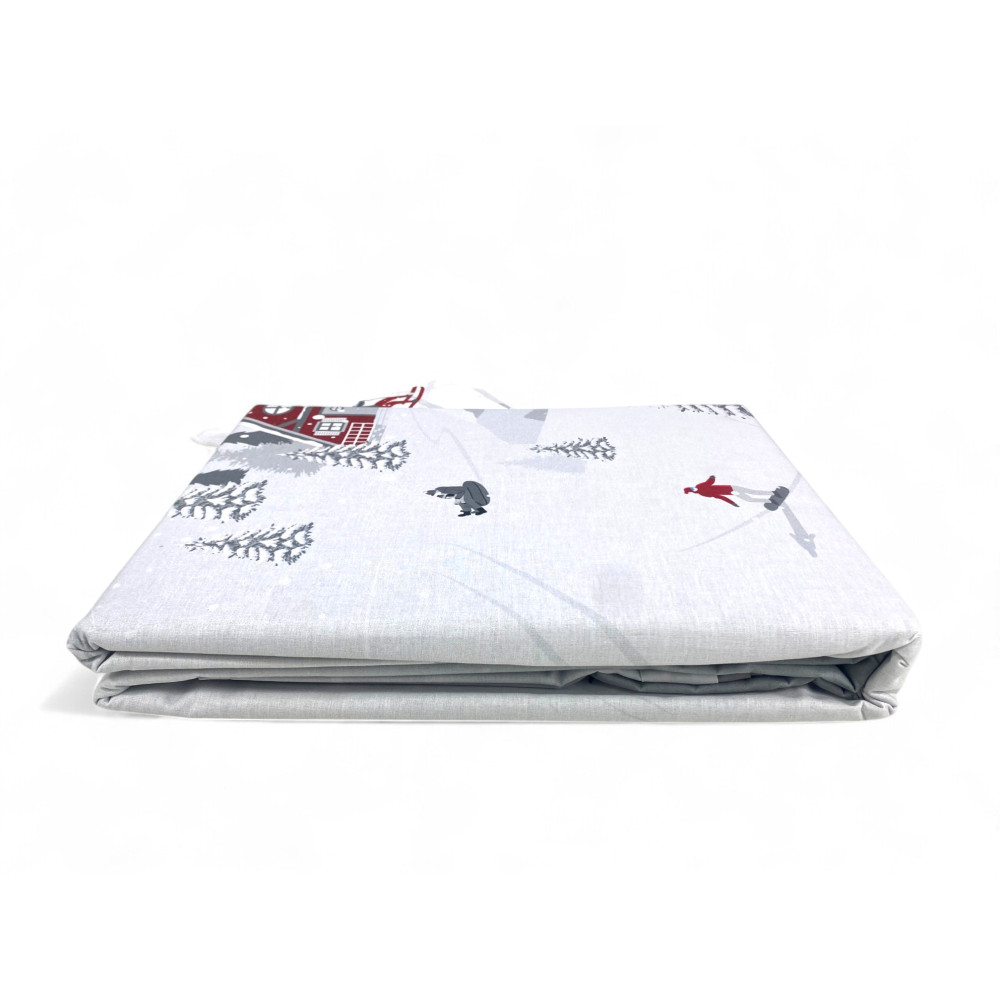 Housse de couette tyrolienne Montebianco 100 % coton - Double face, motif alpin avec skieurs et chalets, douce et respirante