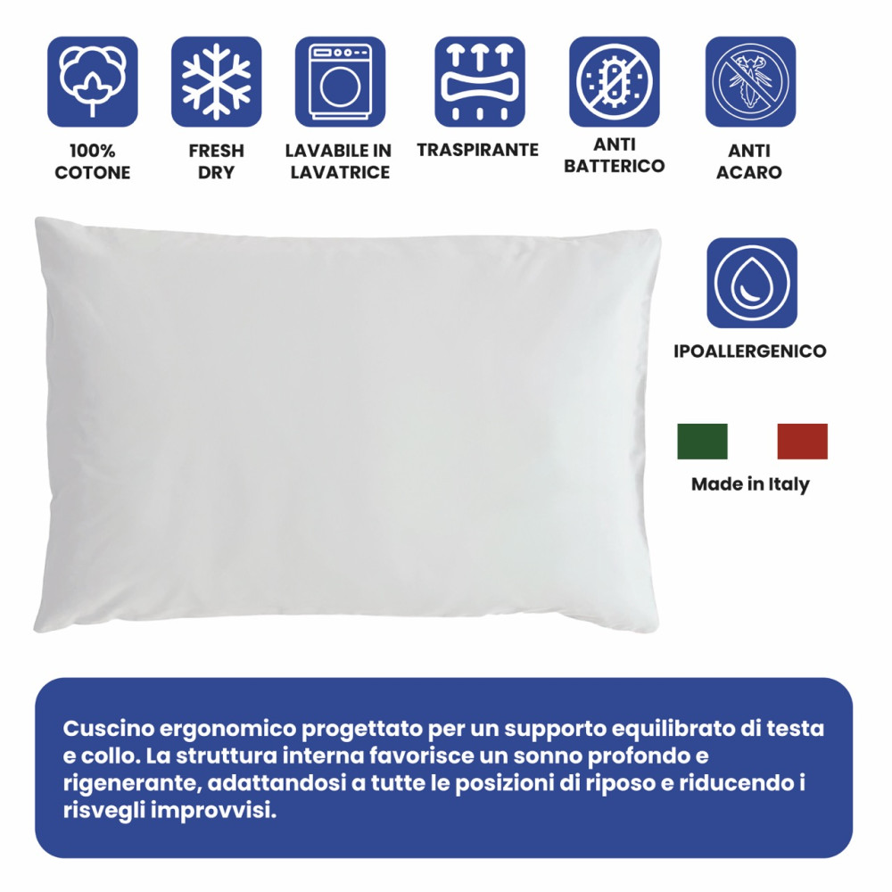 Coussin de lit bébé 40x60 cm, respirant, hypoallergénique, anti-acariens, 100 % coton Made in Italy, doux et sans danger pour le