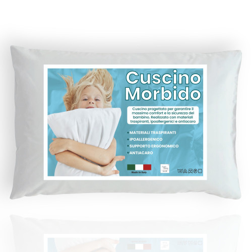 Coussin de lit bébé 40x60 cm, respirant, hypoallergénique, anti-acariens, 100 % coton Made in Italy, doux et sans danger pour le