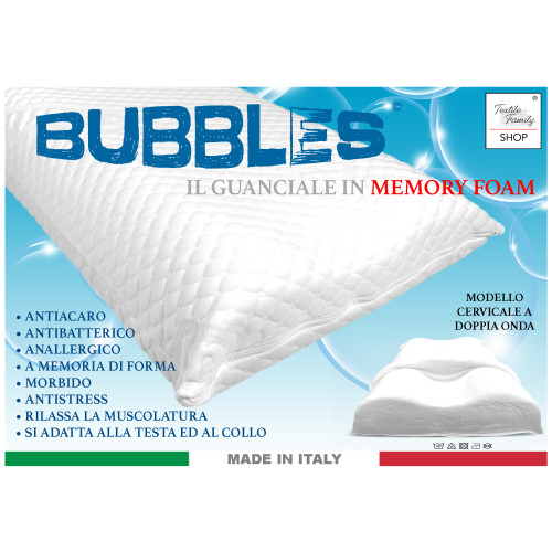 BUBBLES Oreiller cervical en mousse à mémoire de forme - Orthopédique, Anti-acariens, Hypoallergénique, Housse amovible avec hou