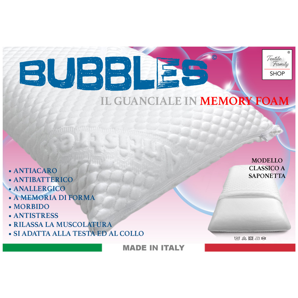 BUBBLES Memory Foam Soap Pillow - Orthopedic, Anti-mite, Hypoallergenic, Removable Cover with Massaging Cover, 75x45 cm