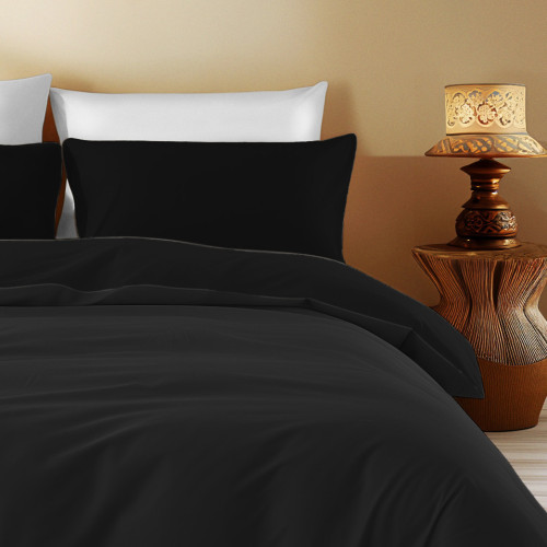 Housse de couette en coton de couleur unie Noir - Temps de sommeil, 100 % pur coton, douce, respirante, fabriquée en Italie