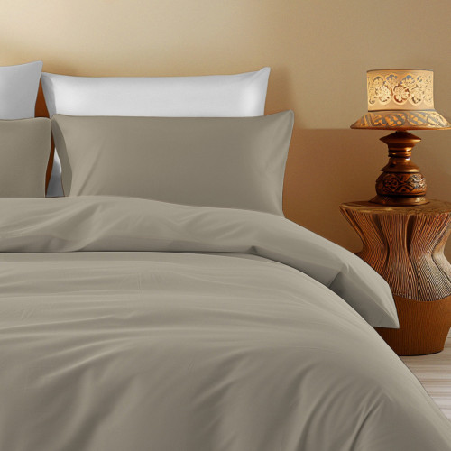 Duvet Cover in Solid Cotton Taupe - Sleep Time, 100% Pure Cotton, Soft, Breathable, Made in Italy