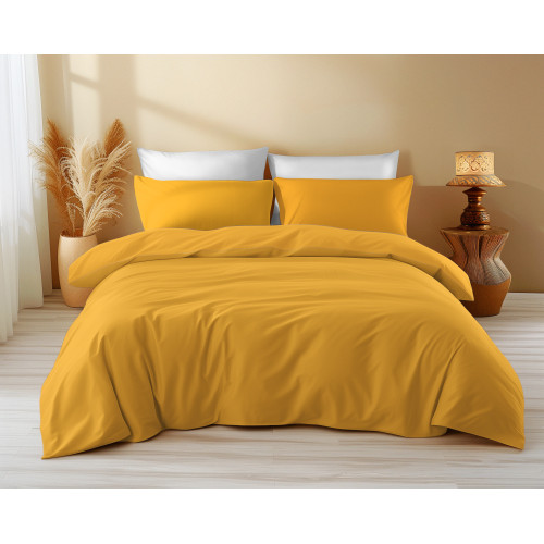 Duvet Cover in Solid Ochre Cotton - Sleep Time, 100% Pure Cotton, Soft, Breathable, Made in Italy