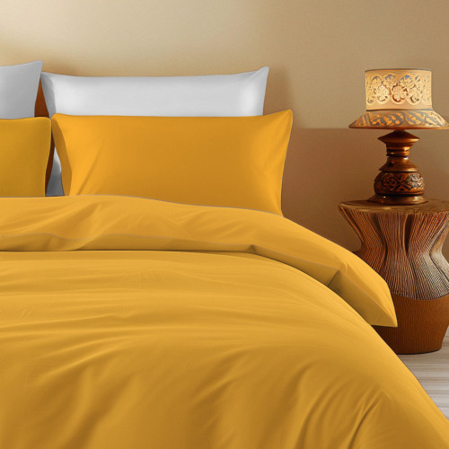 Copripiumino in Cotone Tinta Unita Ocra - Tempo di Dormire, 100% Puro Cotone, Morbido, Traspirante, Made in Italy