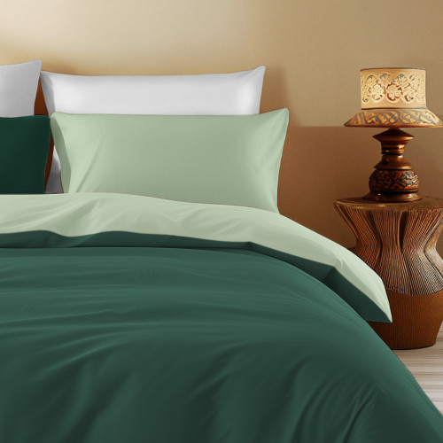 Housse de couette double face vert foncé/vert clair - 100 % coton, douce et respirante, fabriquée en Italie