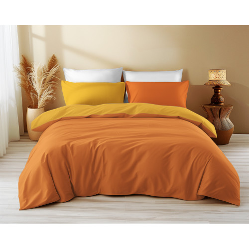 Double Face Duvet Cover Dark Orange/Light Orange - 100% Cotton, Soft and Breathable, Made in Italy