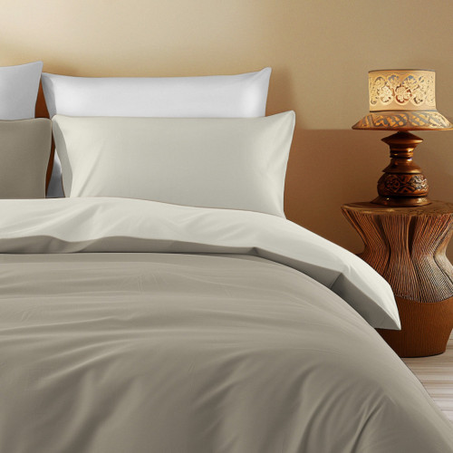 Double Face Duvet Cover Light Taupe/Dark Taupe - 100% Cotton, Soft and Breathable, Made in Italy