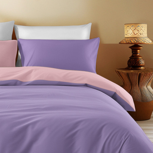 Housse de couette double face violet/lilas - 100 % coton, douce et respirante, fabriquée en Italie
