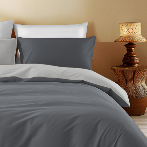 Copripiumino Double Face in Puro Cotone - Grigio Scuro/Grigio Chiaro - Made in Italy