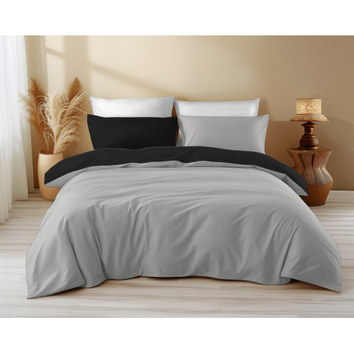 Housse de couette double face gris/noir - 100 % coton, douce et respirante, fabriquée en Italie